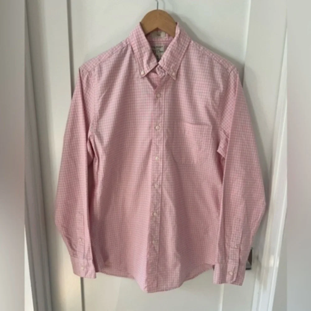 J. Crew Pink gingham pattern Wash Organic Cotton button Down Shirt Size S Y2K H